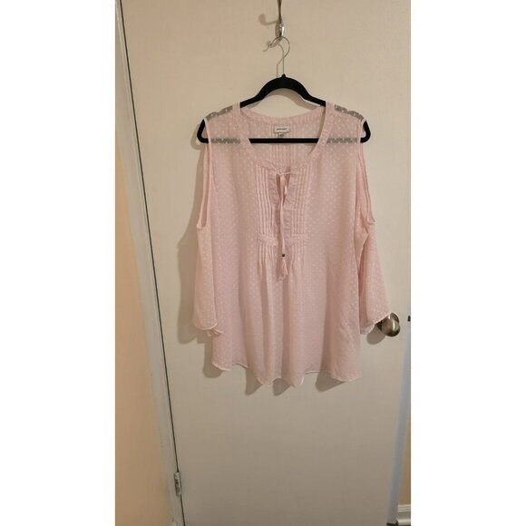 Avenue Blouse Womens 18 Keyhole Tassels Sheer Pink - Picture 1 of 11